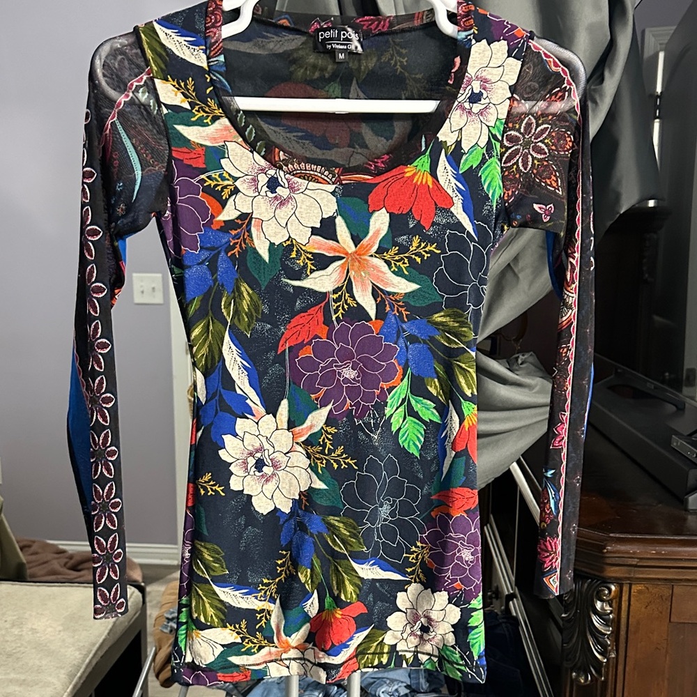 Viviana G Floral Long Sleeve Top - Sz M Multicolor